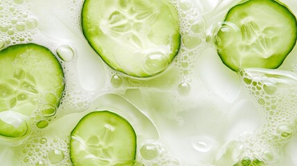 Fresh cucumber slices and soothing gel, emphasizing calm and refreshment