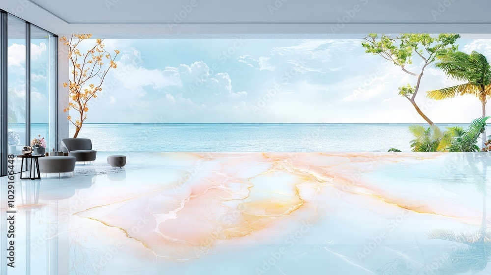 Poster marble slab with soft, flowing veins of gold and ruby, creating a sophisticated and timeless surface