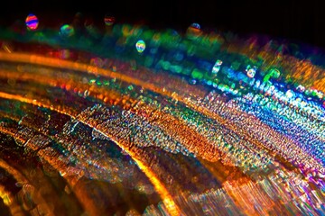 Abstract Macro Photo of Multicolored Iridescent Surface with Blurred Lights