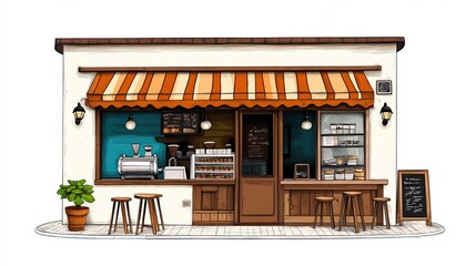 coffee shop in cartoon style