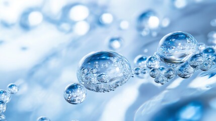 Hyaluronic acid droplets suspended in water, emphasizing hydration