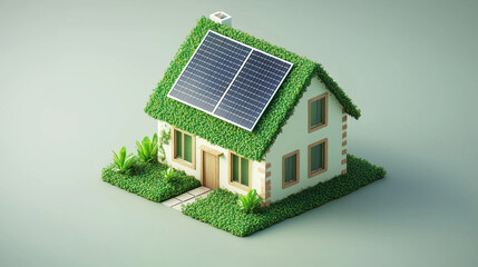 A house with a green roof and solar panels, symbolizing eco-friendly living, icons on eco-friendly themes