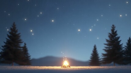 Naklejka premium A group of friends gathered around a bonfire, celebrating New Year under the stars, warm cozy lighting.