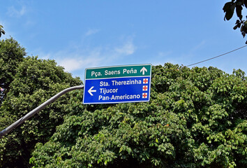 Fototapeta premium Traffic sign indicating hospitals in the Tijuca neighborhood, Rio de Janeiro, Brazil