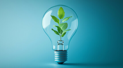 A light bulb with a plant inside, symbolizing energy efficiency and green innovation, icons on eco-friendly themes