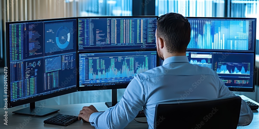 Poster data analyst decoding business insights in a modern office environment