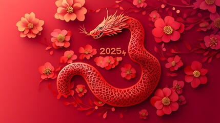 Obraz premium A minimalist paper-cut snake wrapping around 