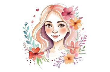 Portrait of a blonde girl surrounded by flowers. A greeting card for a woman. With a place for the text. International Women's Day. Poster for beauty salons, spas.