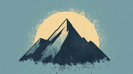 A grainy mountain peak icon with a textured sky background, representing outdoor or adventure apps, grainy vector icons for apps
