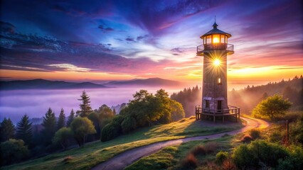 Soft Dim Lighting from Outdoor Tower at Dusk - Ethereal Glow in Nature