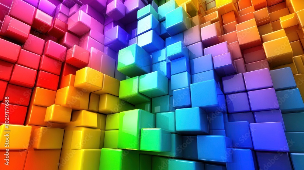 Poster abstract colorful 3d cube wall pattern