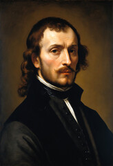 Renaissance-style portrait of a man in colonial-era clothing, Generative AI	
