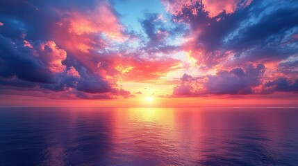 Fototapeta premium a breathtaking sunset sky painted in vibrant hues of orange pink and purple with wispy clouds adding depth to the dramatic evening canvas