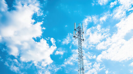 Obraz premium 5G tower against a blue sky with clouds
