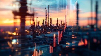 Sunset Over Industrial Landscape with Price Trends