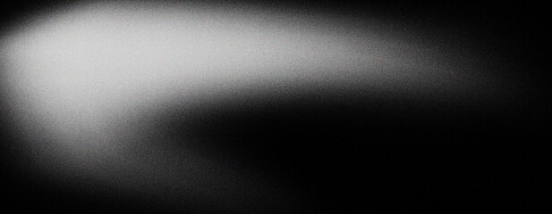 Black white grainy background noise texture grunge gradient banner header, illuminated spot on dark gray noise texture banner header poster backdrop copy space