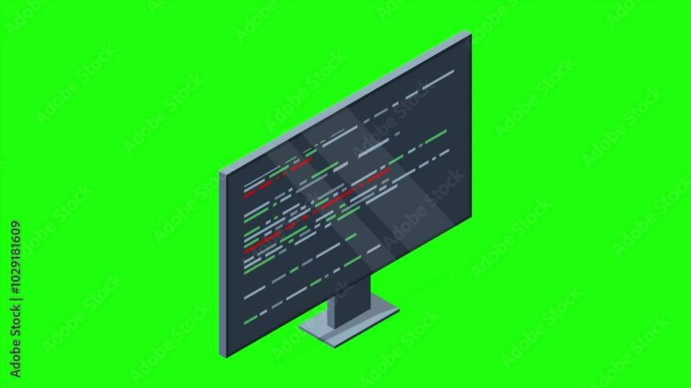 Fototapete Isometric monitor with program code on screen animation. Programming concept. Web development. 4K video animated in isometric style