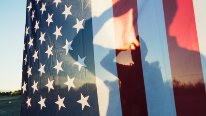 Veteran Soldier Shadow On The USA Flag