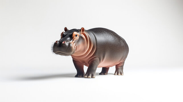 standing pygmy hippo on white background .