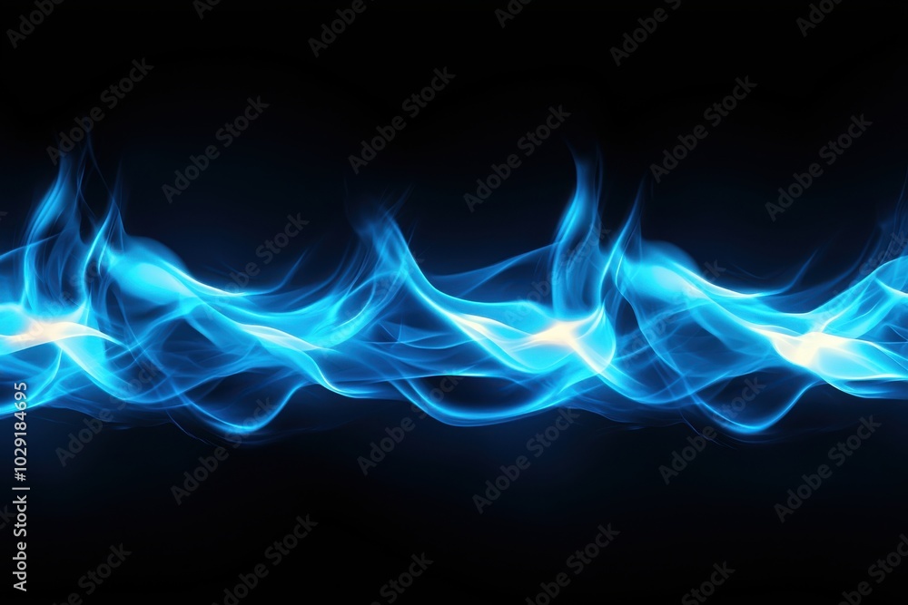 Wall mural A vibrant display of blue flames against a black background, creating a dynamic and mesmerizing visual effect.