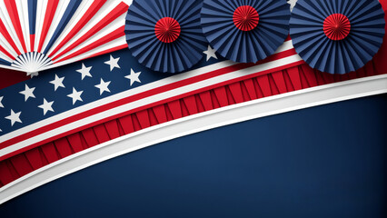 A banner template for US Veterans Day with paper fans in American national colors with a place to copy the text.