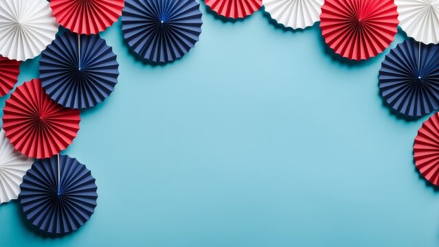 A banner template for US Veterans Day with paper fans in American national colors with a place to copy the text.