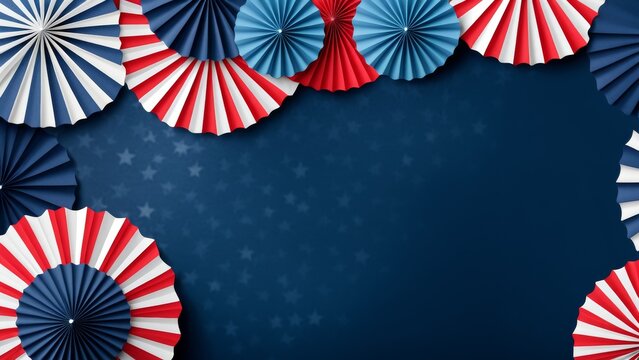 A banner template for US Veterans Day with paper fans in American national colors with a place to copy the text.