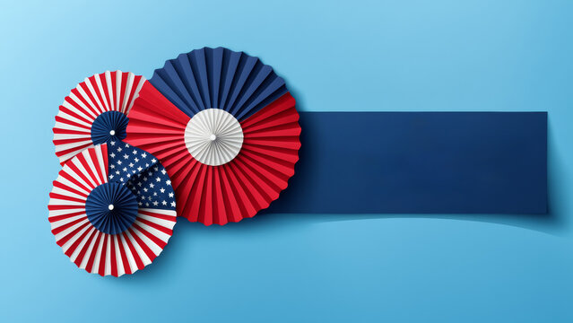 A banner template for US Veterans Day with paper fans in American national colors with a place to copy the text.