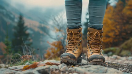 Woman with hiking boots, white background, outdoor readiness