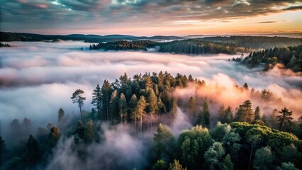 Aerial View of Foggy Forest in Sweden - Serene Nature Landscape Photography