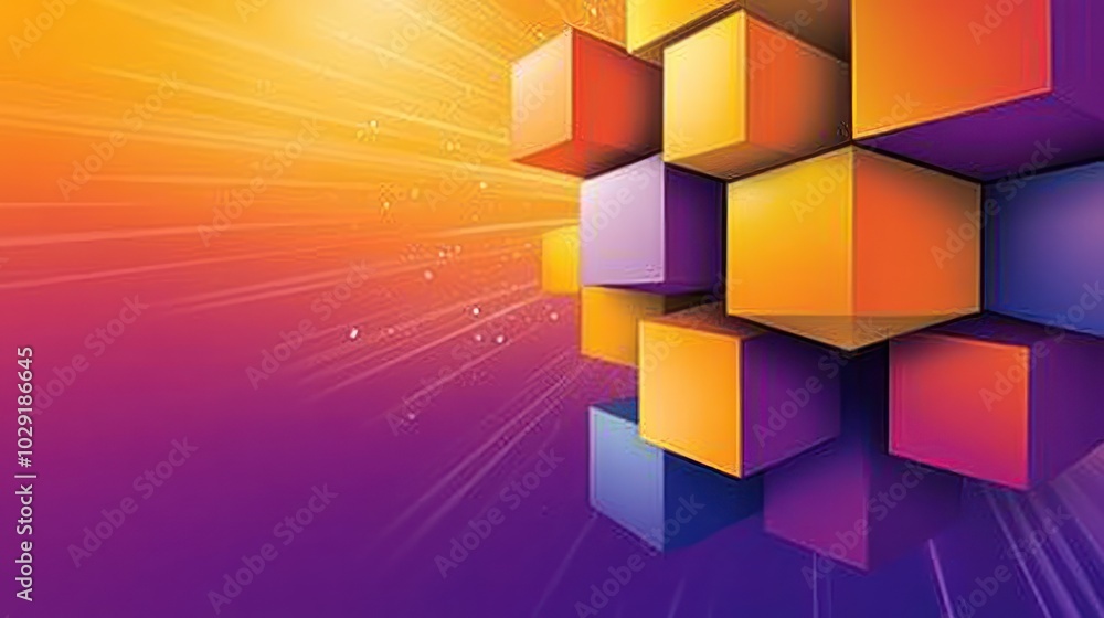 Poster Abstract Composition of Colorful Cubes against a Gradient Background
