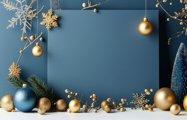 Modern Christmas background with matte blue and gold decorations for modern designs