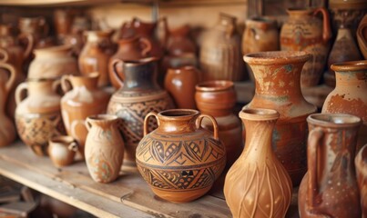 Handcrafted pottery and ceramics, artisanal treasures 4K hyperrealistic photo.