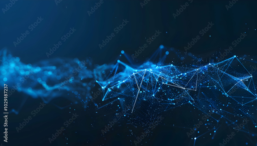 Poster abstract digital background with blue glowing lines and connections forming the shape of a planet ea