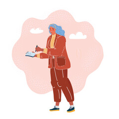 Cartoon vector illustration of woman sketching in his notepad