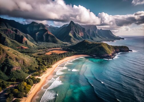 Aerial View of Kekaha Beach Park in Kauai, Hawaii - Serene Coastal Landscape for Travel Inspiration