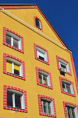 Obraz premium Facade of three-storey residential building. Kaliningrad, Russia