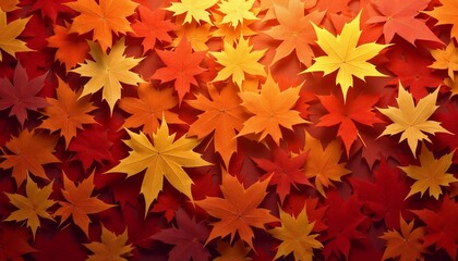 Colorful autumn leaves spread on a surface creating a vibrant seasonal backdrop