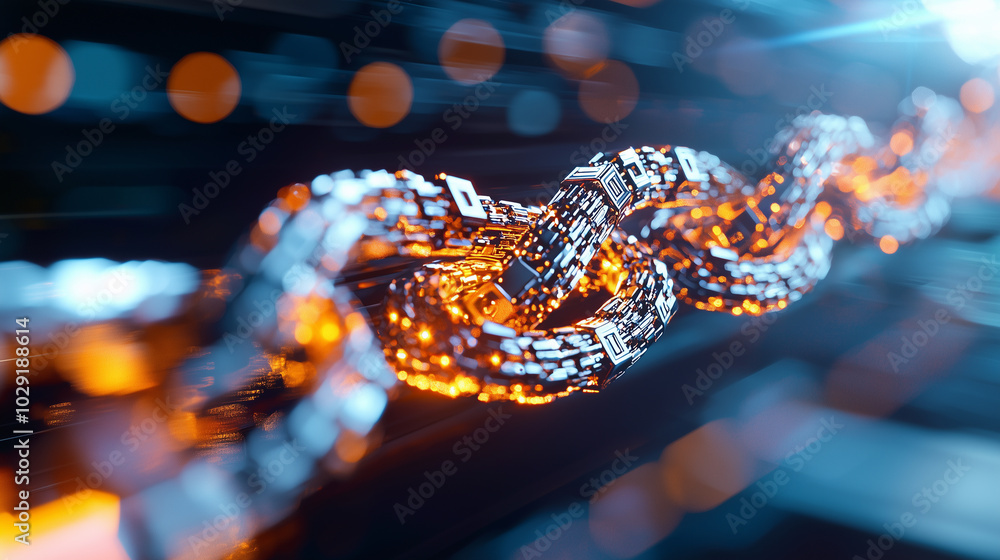 Aufkleber digital representation of chain made of interconnected blocks, symbolizing technology and connectivity. glowing elements evoke sense of innovation and progress