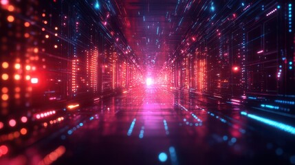 Naklejka premium a futuristic line background with radiant light effects evokes a cyberpunk style representing technologys evolution and the intrigue of a hightech future with neon accents