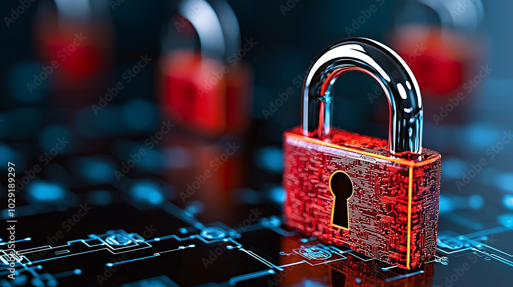 Aufkleber conceptual image of digital security featuring red padlock symbolizing privacy and protection in technological environment. intricate design highlights importance of safeguarding information