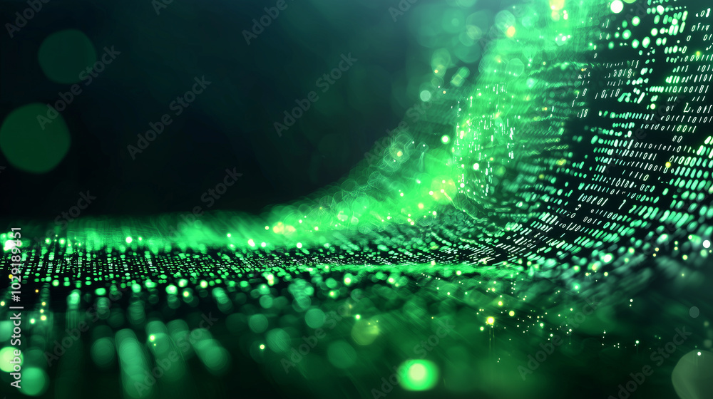 Aufkleber mesmerizing digital landscape showcasing wave of green data points, symbolizing technology and innov