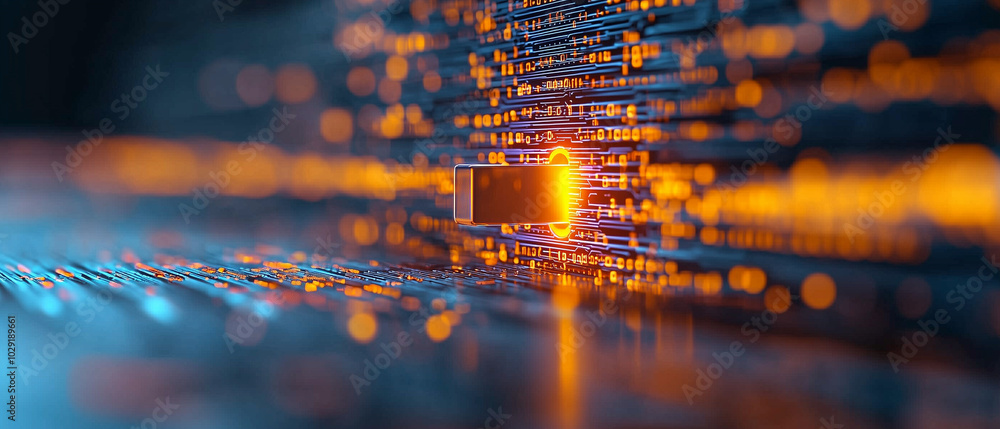Aufkleber glowing data key is being inserted into digital pad, symbolizing advanced technology and data security. vibrant colors and intricate patterns evoke sense of innovation and connectivity