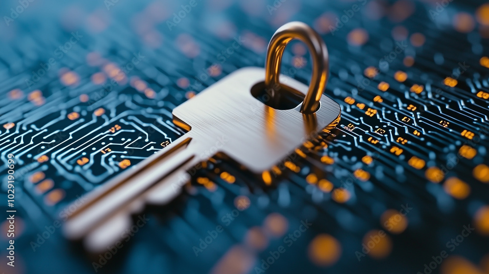 Aufkleber giant keyhole sits at center of vast matrix of digital circuits, symbolizing security and technology. intricate design highlights connection between physical and digital realms