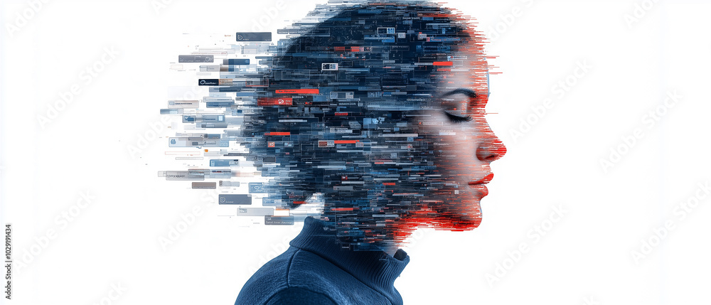 Aufkleber human silhouette with layers of floating privacy elements, representing data and technology. image conveys sense of digital transformation and privacy concerns
