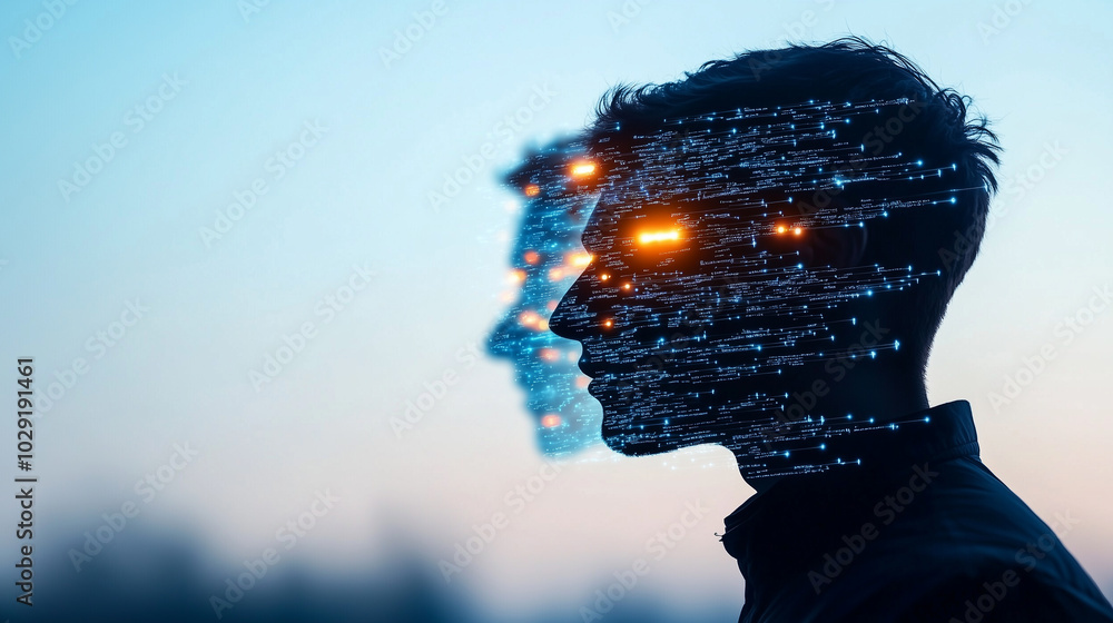 Poster image depicts human silhouette with digital overlay, symbolizing intersection of technology and iden