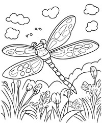 Dragonfly illustration coloring book - coloring page for kids