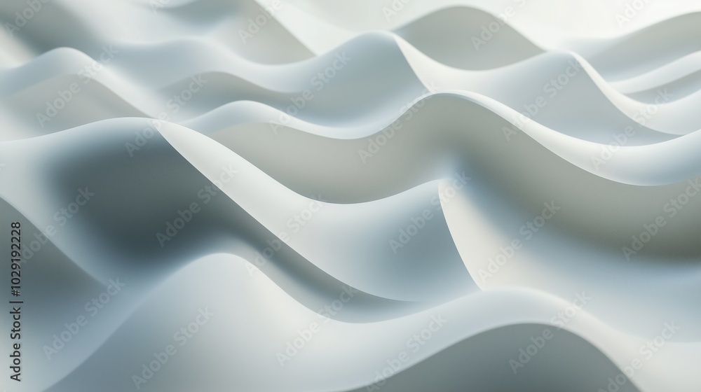 Poster smooth undulating waves of white material create a serene, abstract composition, evoking calmness an
