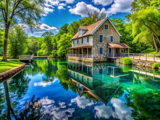 Obraz premium Stunning Architectural Photography of Blue Spring Heritage Center with Nature and Historical Elements