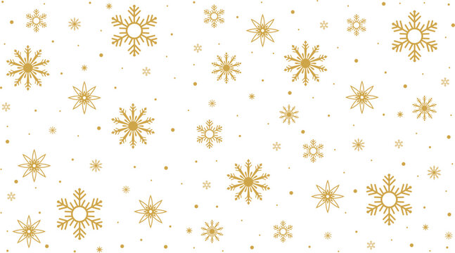  Elegant gold snowflake pattern on a  white background for creating a festive winter or Christmas theme.